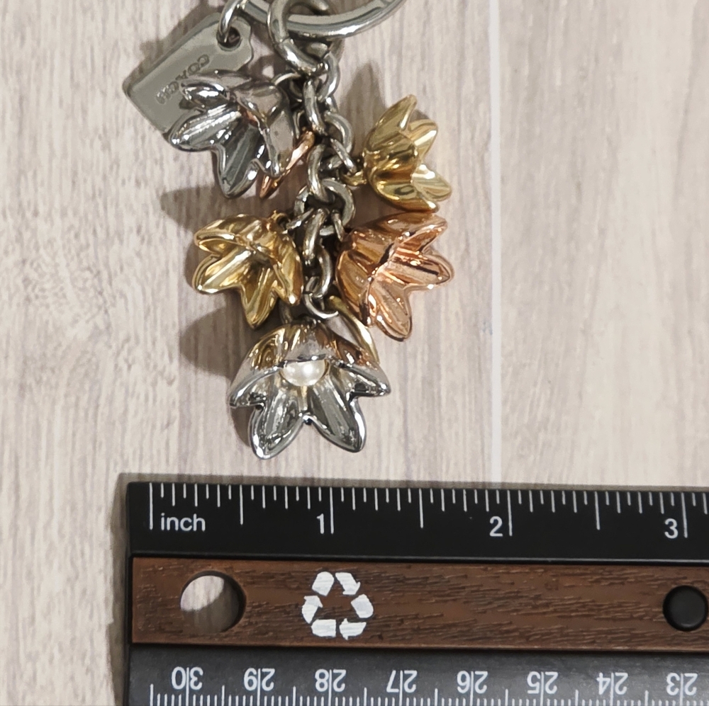 Coach Wildflowers Floral Keychain Bag Purse Charm Silver Rose Gold Tea Leaves - Picture 5 of 7